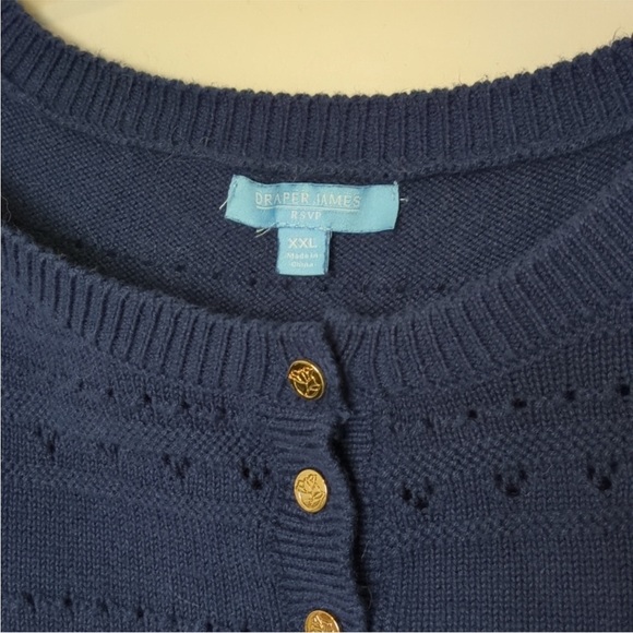 Draper James - Navy Blue Puff Sleeve Pointelle Henley Sweater - XXL - Picture 4 of 7